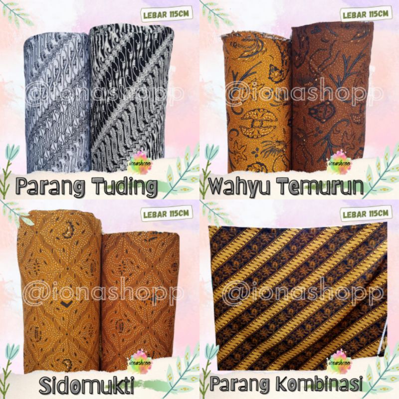 Kain Batik Wolfis Motif Jarik Lebar 115cm / Sidomukti / Parang Tuding / Wahyu Tumurun / Parang Kombi