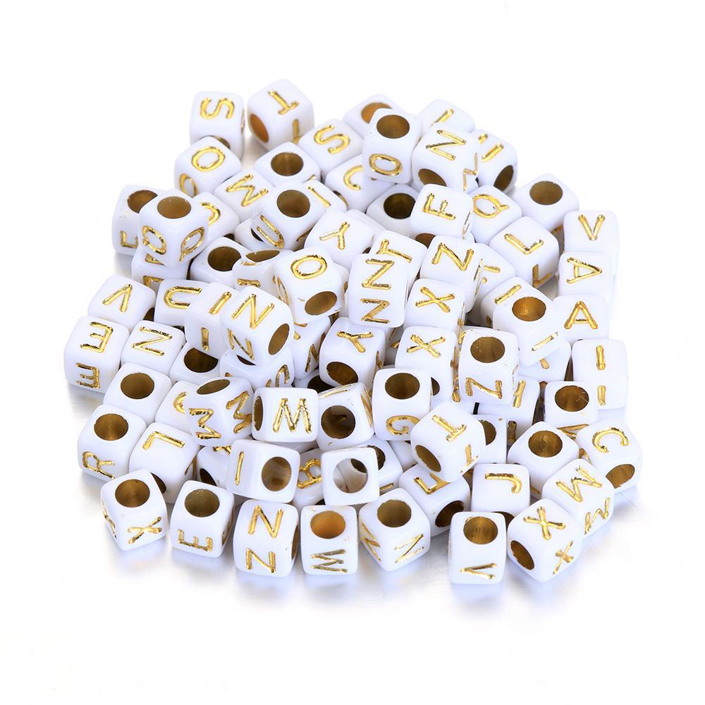 R-flower 100Pcs Cube Beads Art Kerajinan Tangan 6x6mm DIY Kalung Gelang Huruf Alfabet Rusia Hati