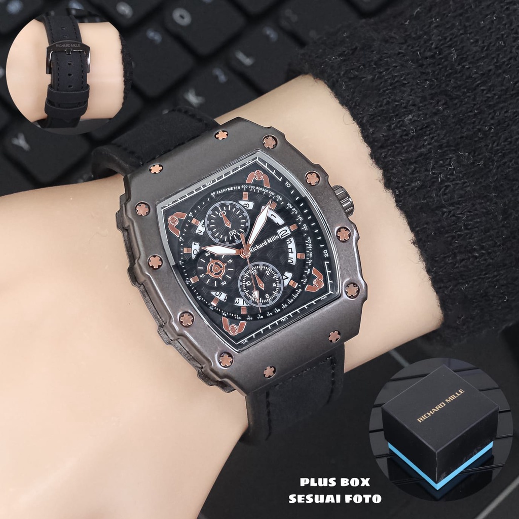 Jam Tangan Pria S41003L Tali Kulit Tanggal Aktif Chrono Variasi Free Box Exclusive &amp; Baterai