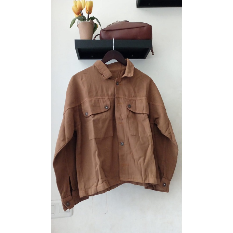 JAKET JEANS ALMA SANDWASH JUMBO LD 100-146 BAHAN DENIM JAKET WANITA CROPTY BIGSIZE-ALMA LATTE LD 120