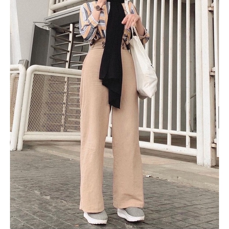 (BISA COD) SEOUL Highwaist Kulot Celana Wanita Knit Linen Premium Pants Best Seller dan Best Price Terlaris