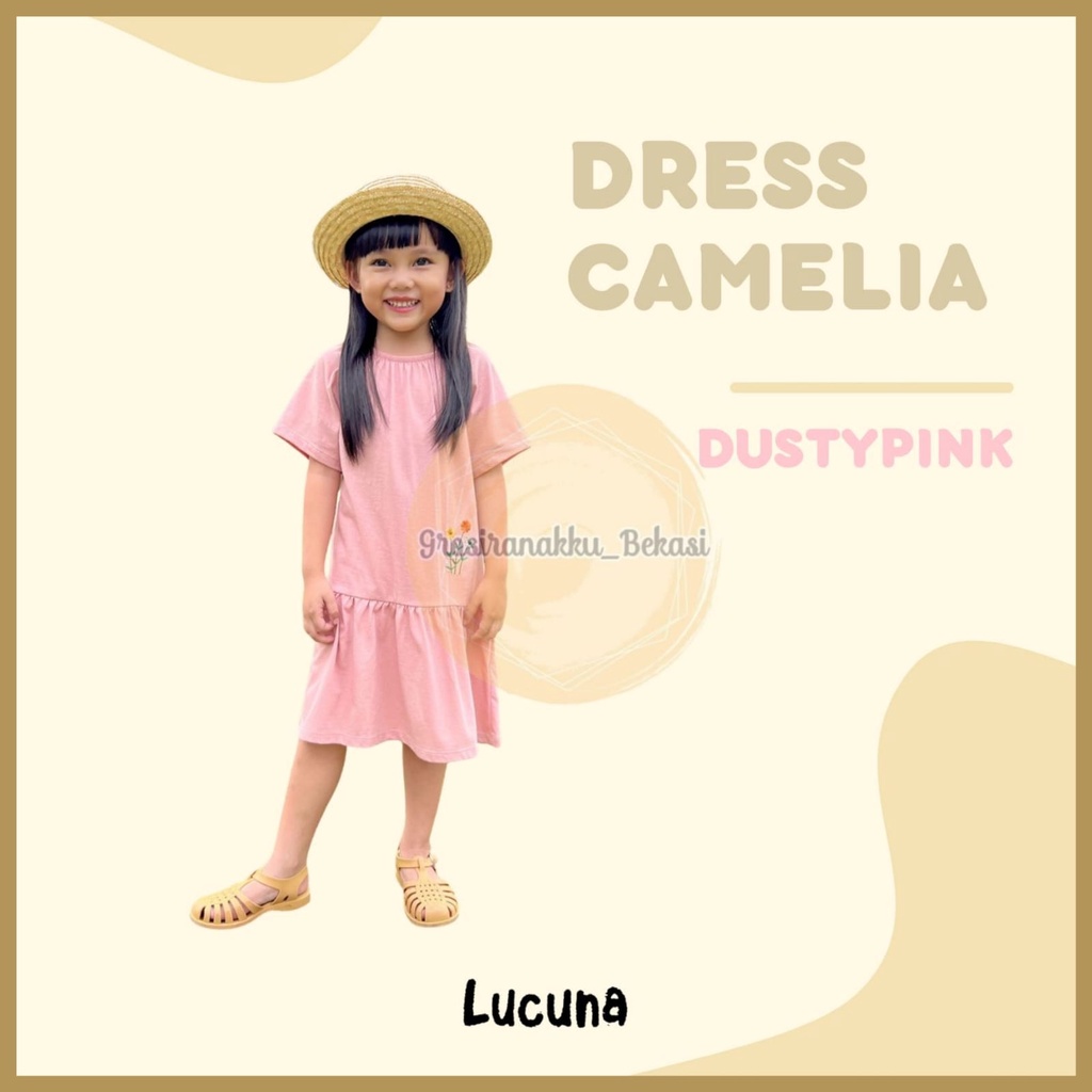 Dress Anak Camelia Lucuna Warna Dusty Pink Size 1-5 THN