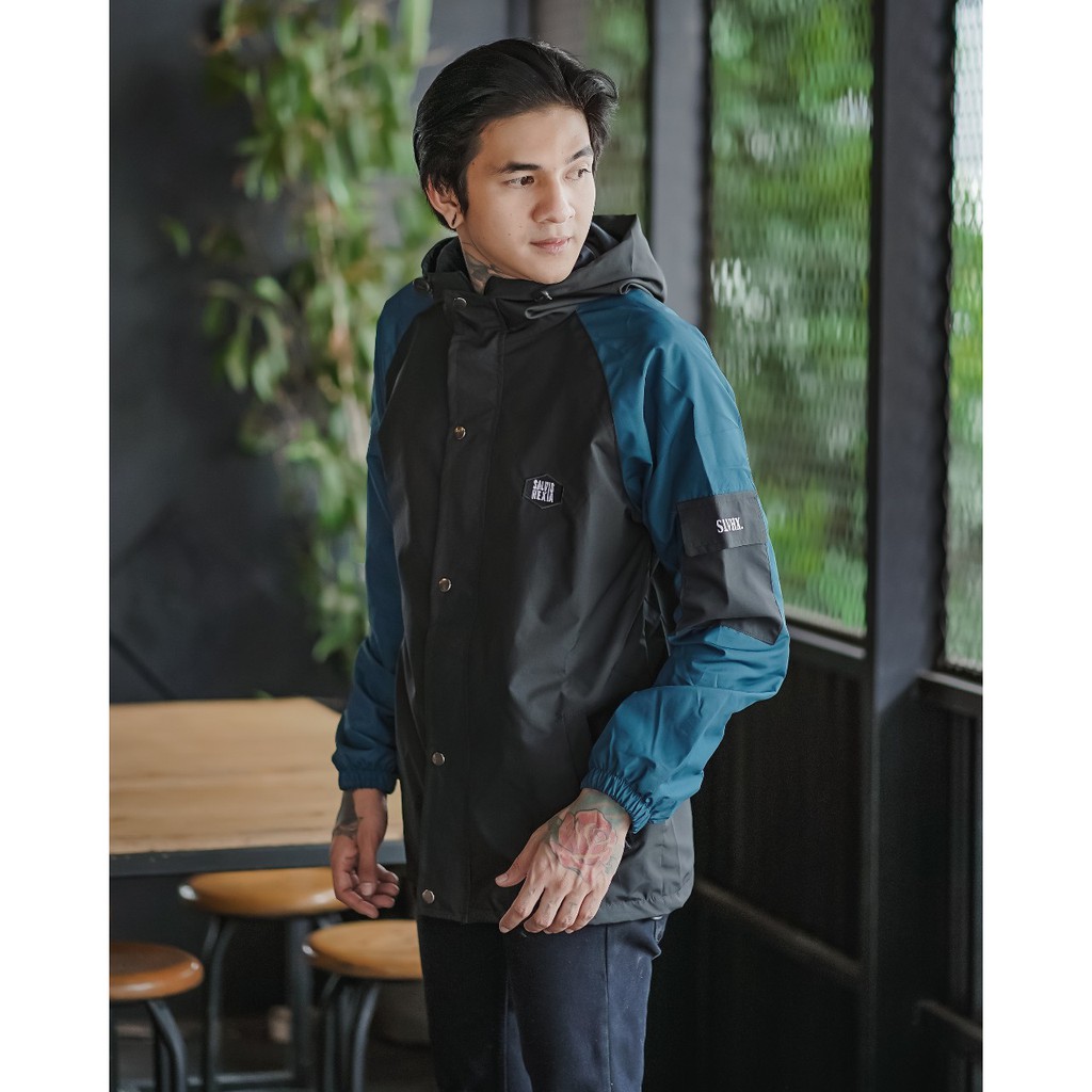 SALVIOHEXIA Jaket Casual Jaket Parasut Pria Hitam Navy