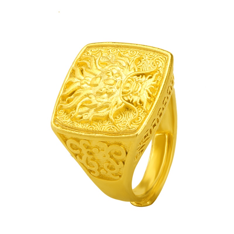 Cincin Desain Kepala Naga Bahan Kuningan Lapis Emas Asli Kadar 375 Untuk Pria