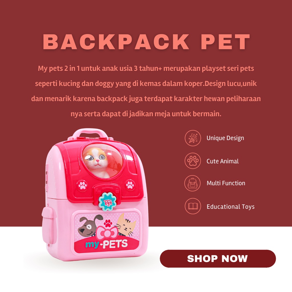 ITSOK Mainan Anak Back Pack My Pets/Mainan Make Up Set Pet Back Pack/Mainan Edukasi Anak/Mainan Tas