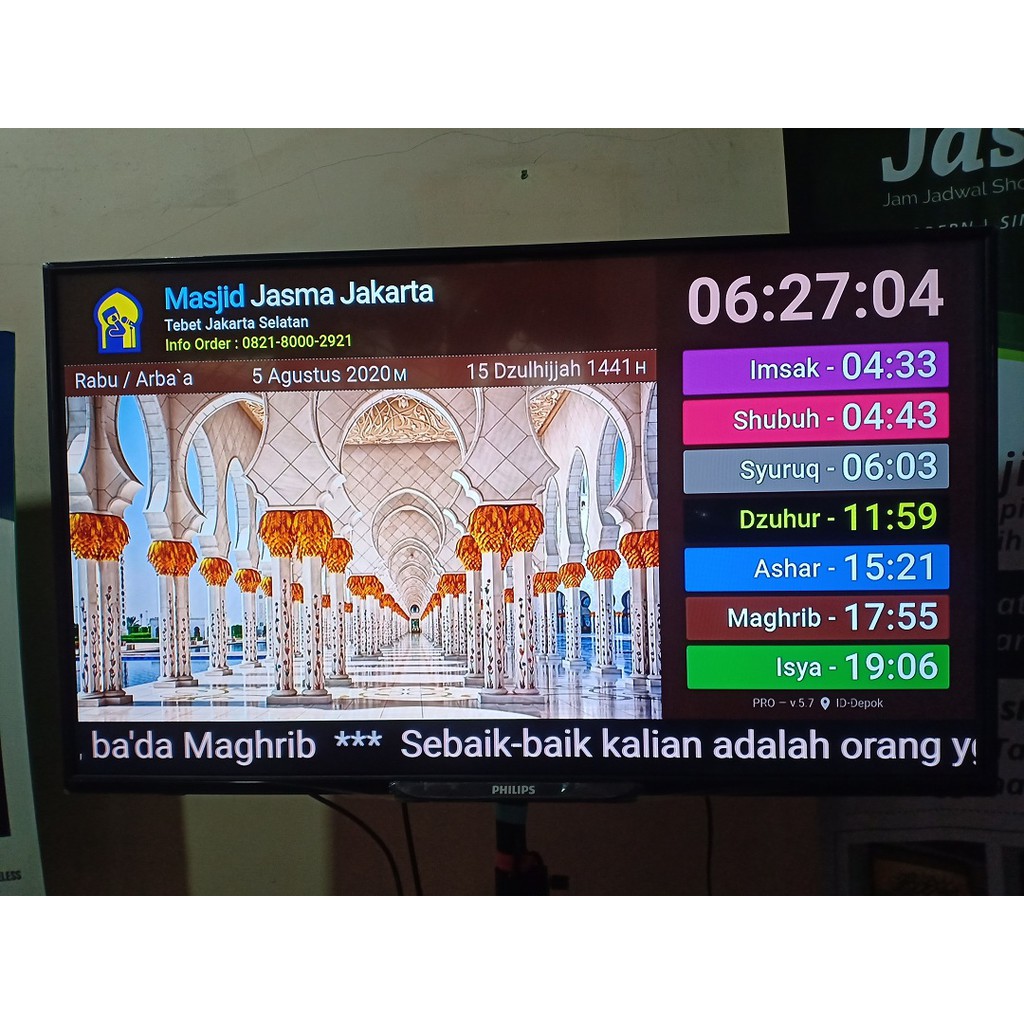 Jual Jasma Versi Pro Jam Waktu Sholat TV LED Untuk Masjid dan