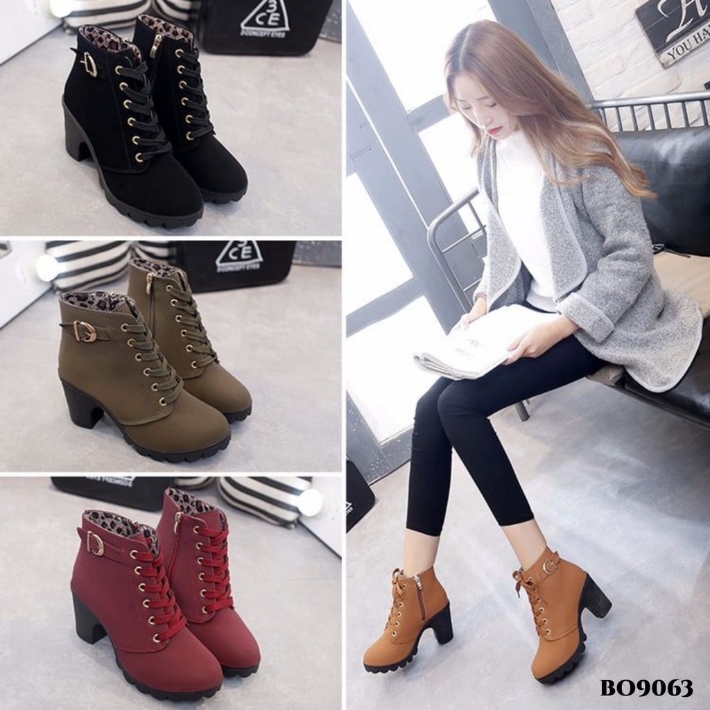 PRF Sepatu Heels Boots Import Ala Korea BO9063