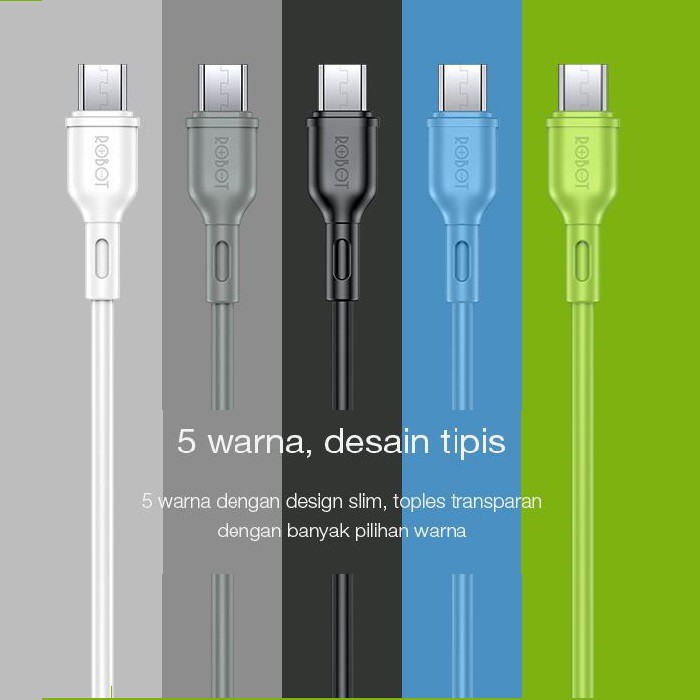 Kabel Data Fast Charging Robot RBM100S For Android Micro USB Data Cable - Garansi Resmi 1 Tahun