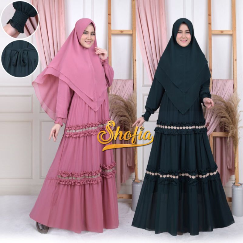 gamis ceruti set khimar list renda