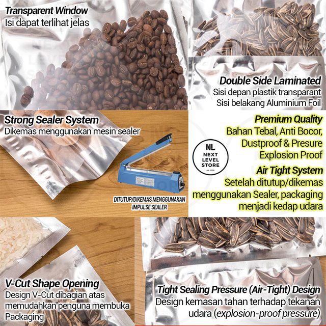 Aluminium Foil Pouch 14x20cm Flat Bag Clear Plastic Kemasan Premium