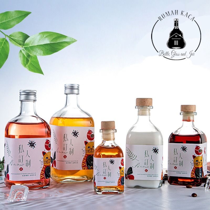 Botol kaca liquor keren tutup cork kayu - 100ml - 250ml - 300ml - 375ml - 500ml