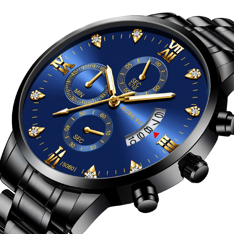 【TERMURAH】AOKEYO 5080 Jam Tangan Pria Anti Air Original Luxury Stainless Steel （Free BOX+Kartu Garansi）-8