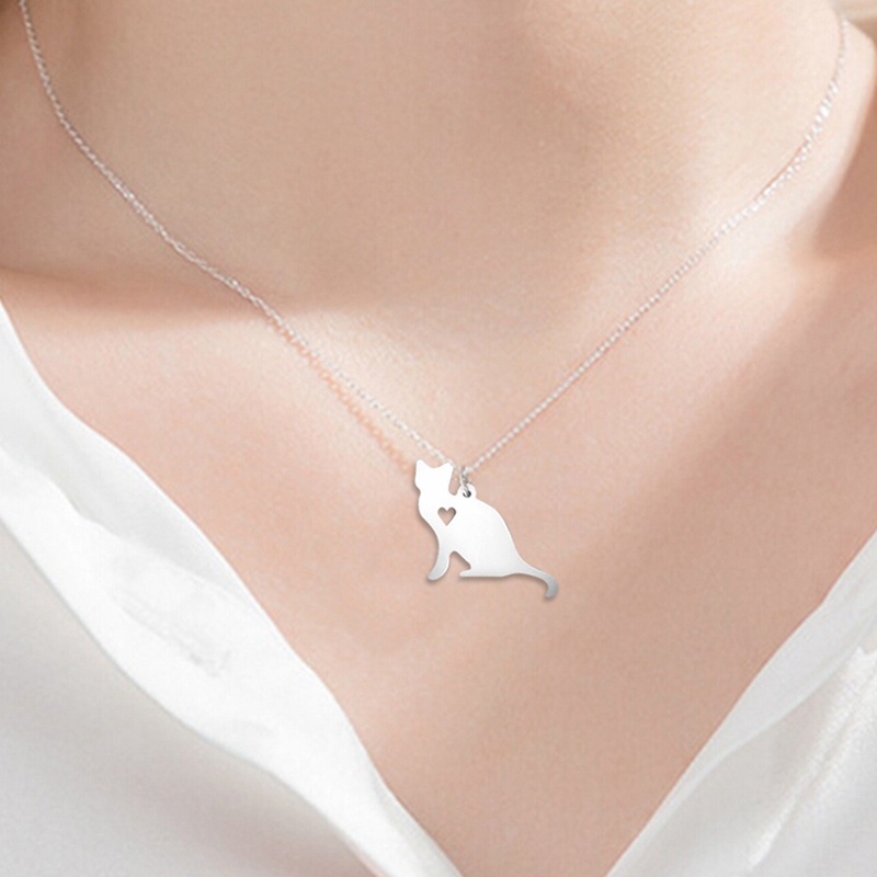 Fancyqube Kalung Rantai Choker Liontin Kucing Kecil Bahan Stainless Steel Warna Silver Untuk Wanita