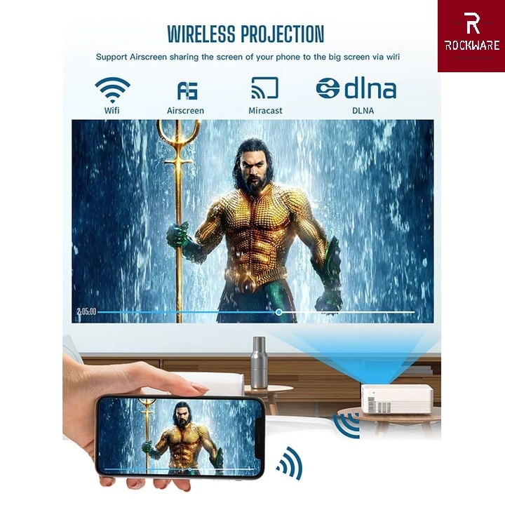 ROCKWARE RW-Q351 - Smart Android 9.0 WiFi HD Projector 4000 Lumens