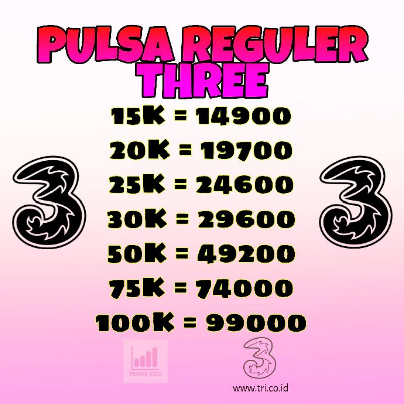 [PROMO] PULSA TRI 15.000 - 100.000 / PULSA THREE PULSA REGULER THREE MURAH PULSA NASIONAL THREE / PU