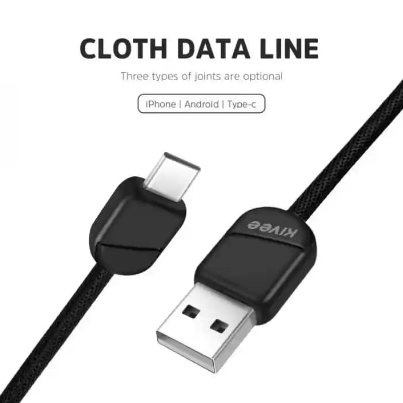 Kabel Data Kivee Bahan Kain Fast Charging Kabel Micro USB, Lighting dan Tipe C