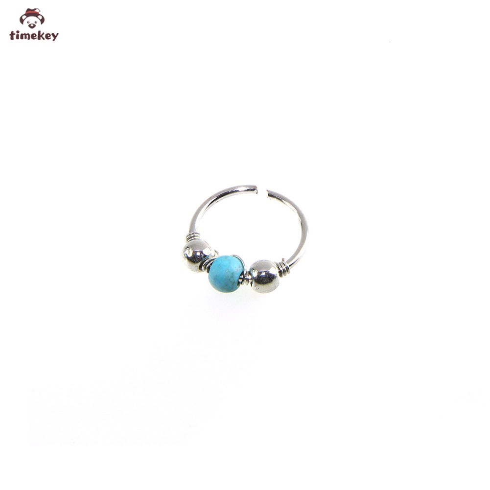 【TK】Blue Turquoise Round Beads Nose Ring Stud Earring Nostril Hoop Women Jewelry