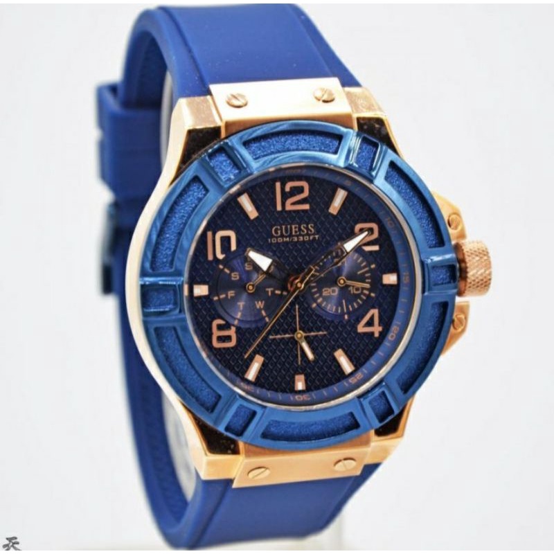 Jam Tangan Pria GUESS W0247G3 ORIGINAL-Tali Karet - blue