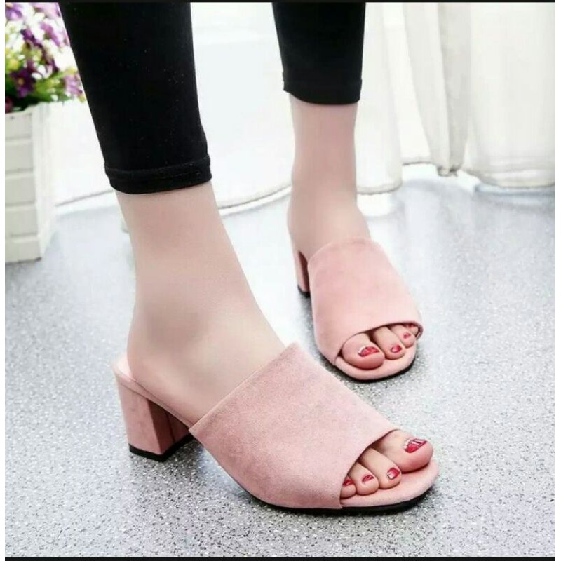 Sandal wanita terbaru kekinian Sandal selop wanita Sandal Hak Tinggi 5cm Sendal wanita kekinian