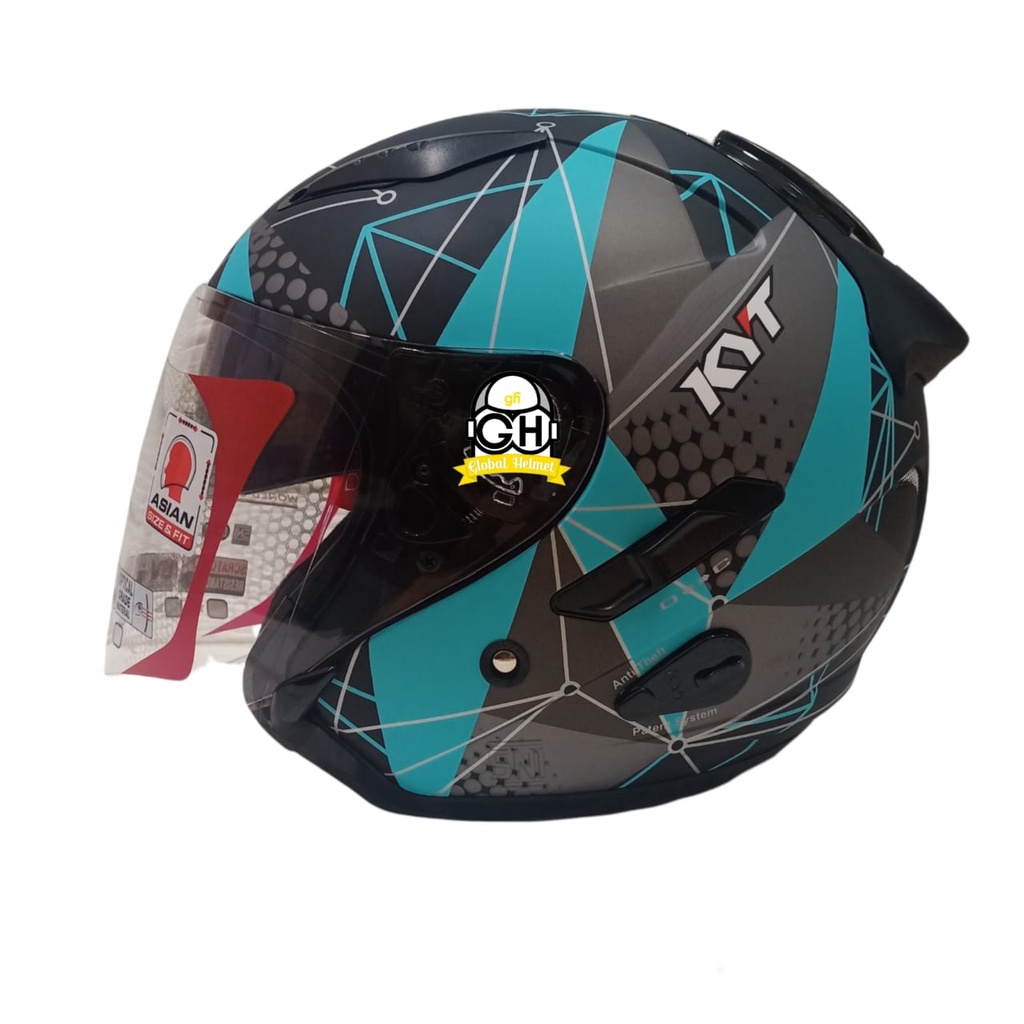 HELM KYT GALAXY FLAT R MATRIX BLACK MATT AQUA BLUE DOUBLE VISOR HALF FACE