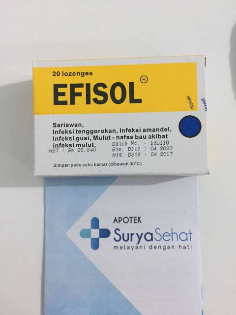 EFISOL C obat Radang Tenggorokan, Sariawan isi 20 Lozenges