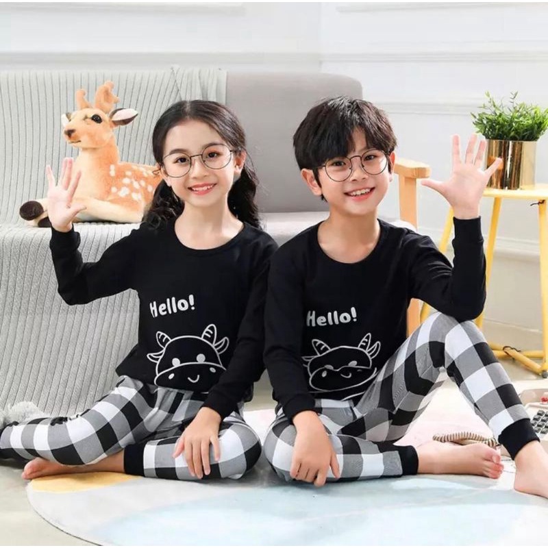 Baju Tidur Anak/Setelan Anak Couple Celana Panjang /Piyama Set Anak laki laki perempuan