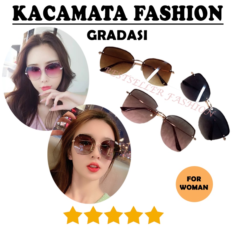 Kacamata Hitam Oversize Rimless Model Butterfly Gradasi Bahan Metal Untuk Wanita Kacamata Fashion Gaya Korean Style Terbaru