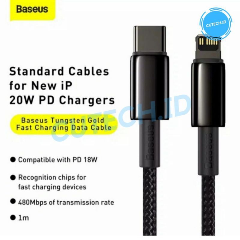 BASEUS KABEL DATA TYPE C TO LIGHTNING IPHONE 11 &amp; 12 &amp; 13 &amp; 14 SERIES TUNGSTEN  (PD 20WATT)