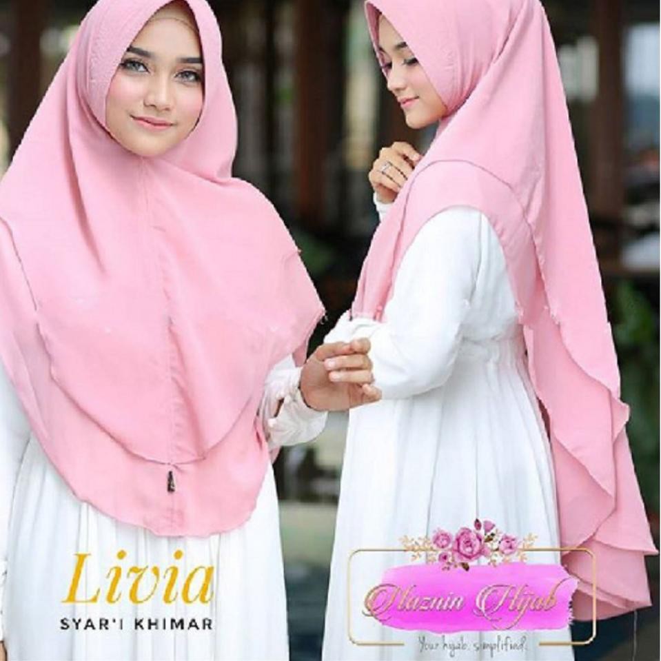 Dijamin Miring harga.. (COD)Hijab CERUTY LIVIA 2 Layer KHIMAR LIVIA 2 LAYER (jilbab pet antem bahan