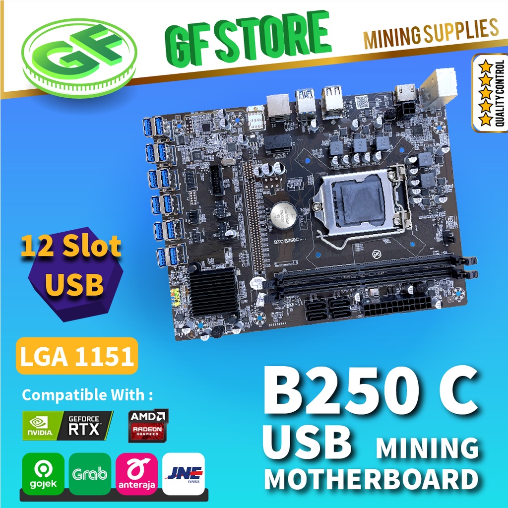 Mining Motherboard B250 USB ⚡- LGA 1151 - 12 GPU VGA USB Mining