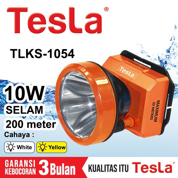 Senter Kepala Selam Tesla TLKS-1054 10 Watt Cahaya Putih / Kuning