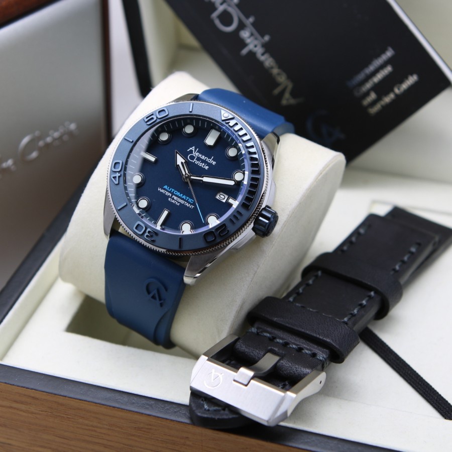 Jam Tangan Alexandre Christie AC 3042 / AC3042  Automatic Blue Silver Original