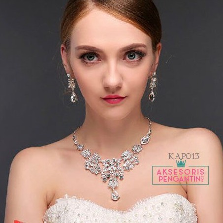 [PRODUK TERLARIS] NECKLACE ANTING PESTA SET KALUNG AKSESORIS WEDDING SILVER KAP013