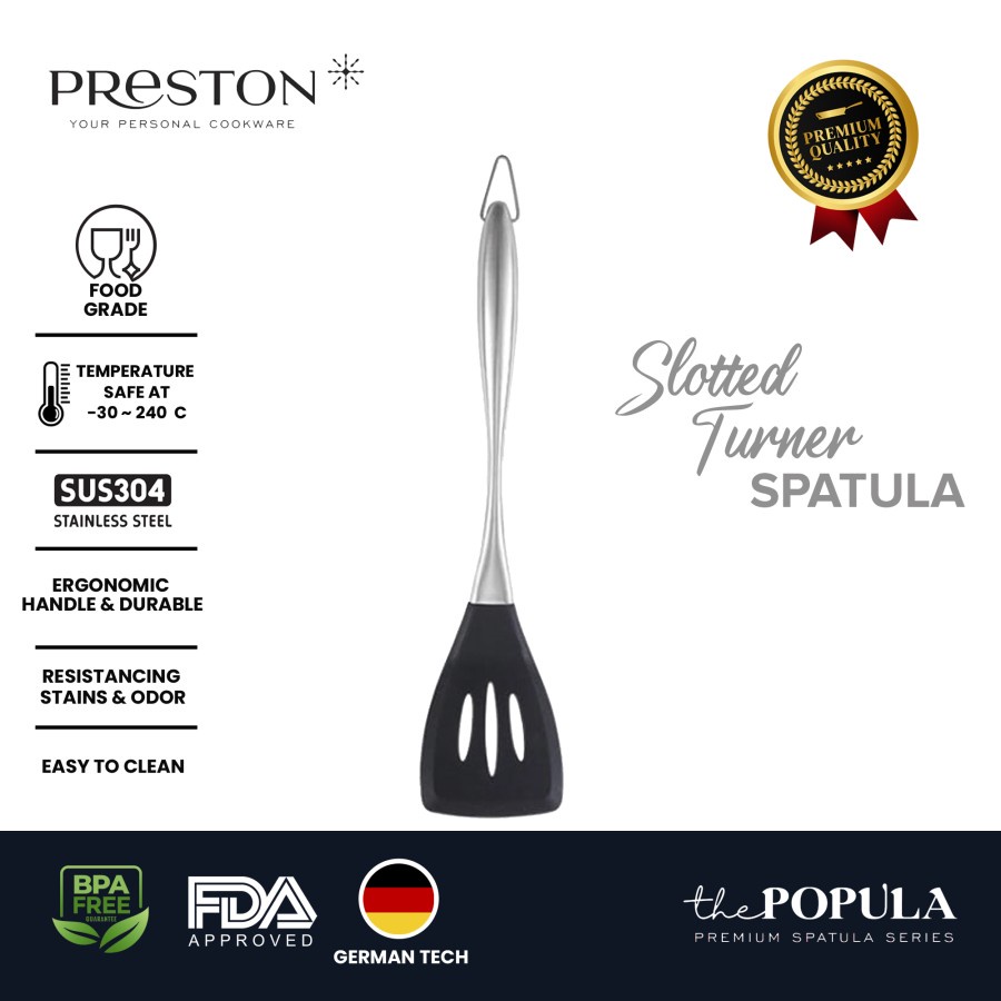 PRESTON COOKWARE SLOTTED - Slotted Turner Spatula HITAM - Sutil Masak Silikon Food Grade / Sutil Lubang Silikon