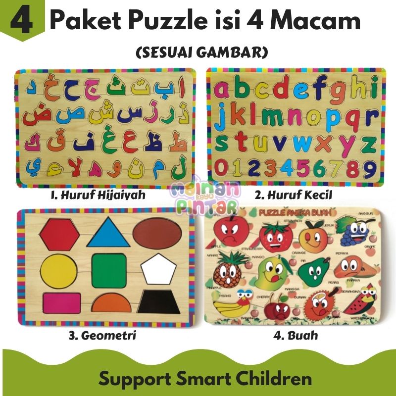 Puzzle Kayu Edukasi Mainan Kayu Pintar Paket Isi 3 Dan 4 Lengkap Bisa COD