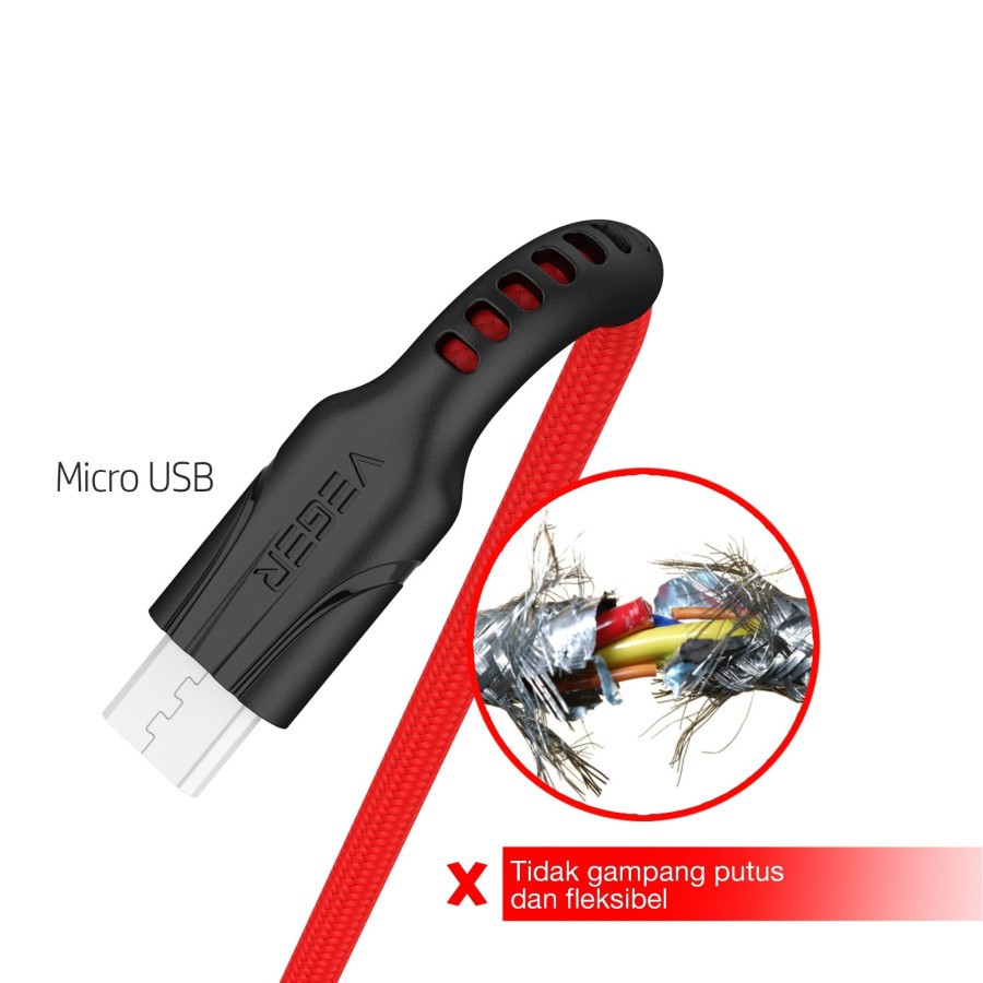 Kabel Data Micro usb VEGER VP-14 Fast Charging 2.4A panjang 100cm