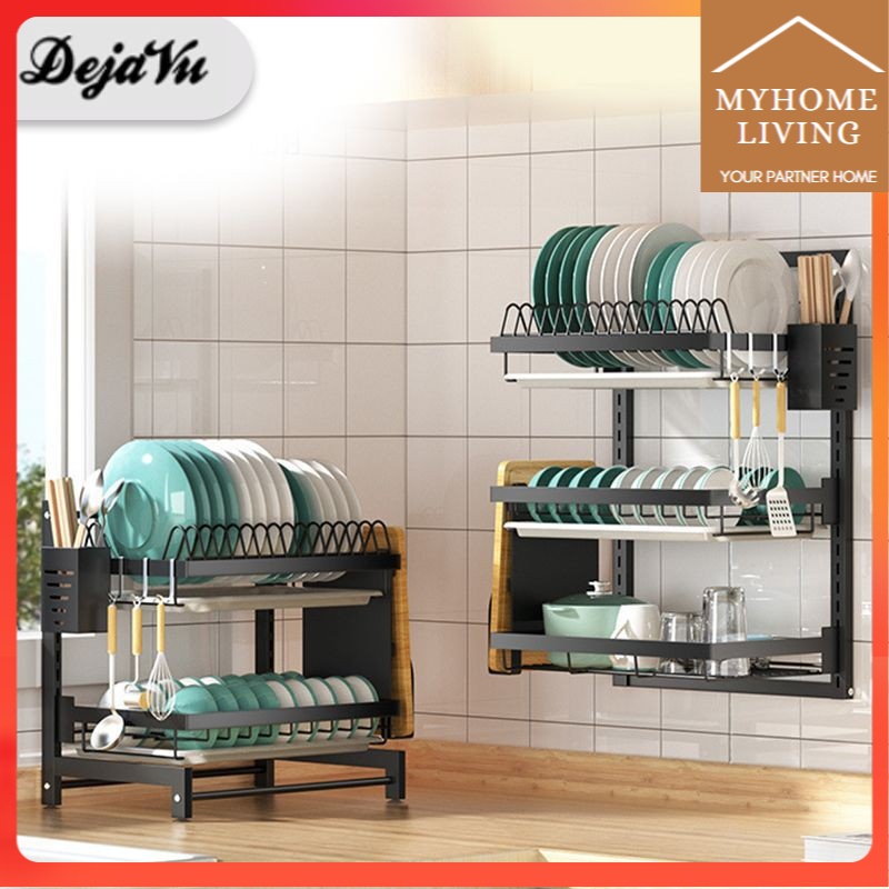 Myhome   Dejavu Rak Piring Gantung Westafel Stand Piring Dinding Dapur Tempat Rak Susun Tirisan