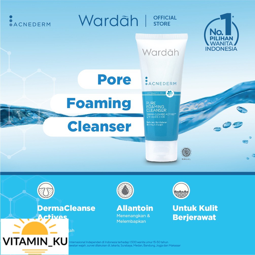 [BISA COD] Wardah Acnederm Pure Foaming Cleanser 60 ml - Pembersih Wajah Berjerawat dan Berminyak #Vitamin_Ku