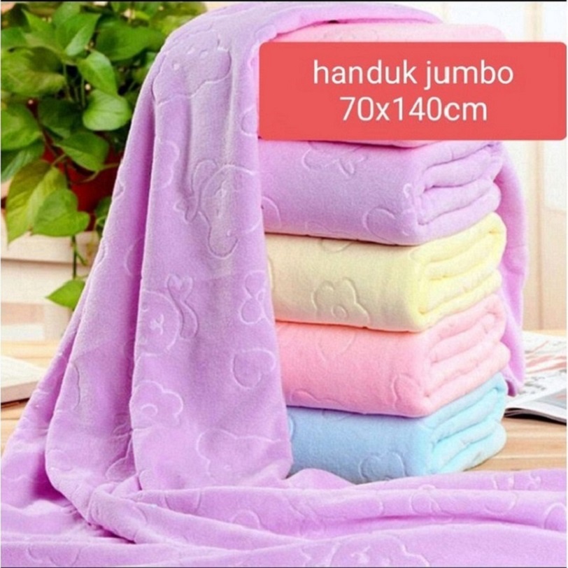 HANDUK MANDI POLOS 70 X 140 CENTI MICROFIBER SIZE DEWASA EMBOS NYERAP AIR HALUS LEMBUT MURAH HARGA GROSIR TANDA AIR BERUANG