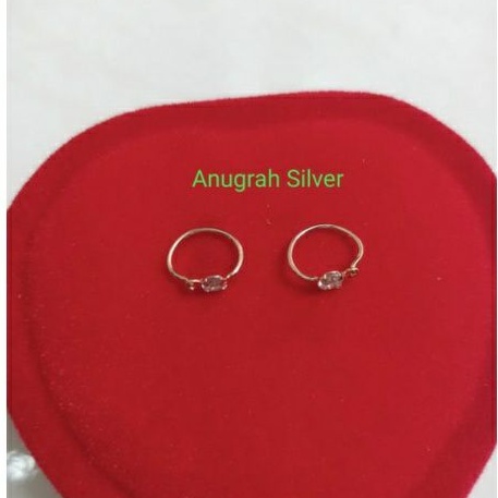 (COD)Anting kenip bayi &amp; anak rose gold mata 1 putih kilau perak asli 925silver lapisan emas kuning murni