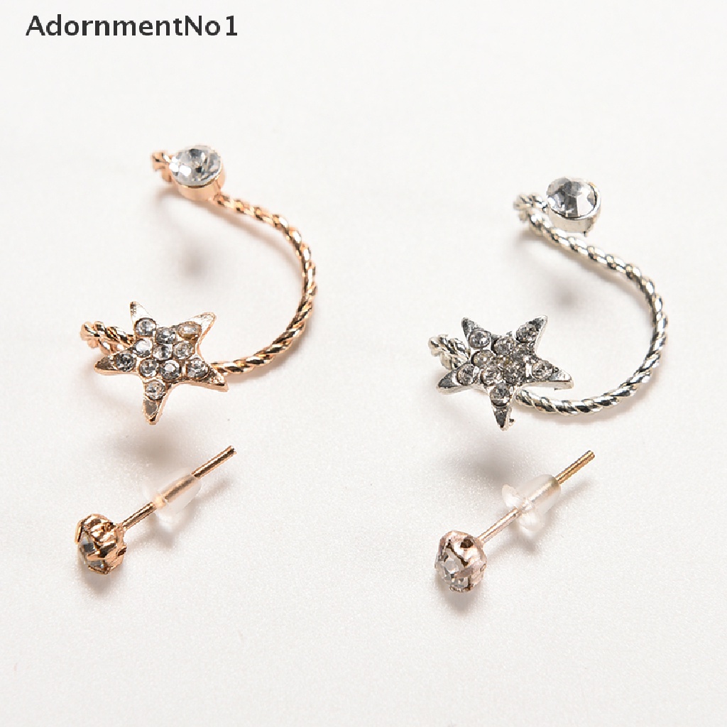 (AdornmentNo1) Anting Klip / Jepit Desain Bintang Hias Kristal Gaya Trendy Berkilau Untuk Wanita