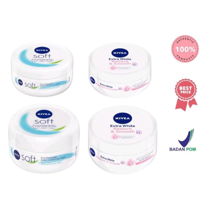 NIVEA EXTRA WHITE RADIANT &amp; SMOOTH BODY CREME SOFT CREAM 50ML 100ml