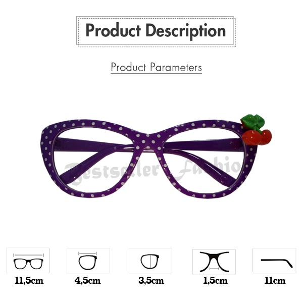 Kacamata Transparan Anak Fashion Lucu Model Cat Eye Frame Polkadot Cherry Kacamata Gaya anak Perempuan FREECASE