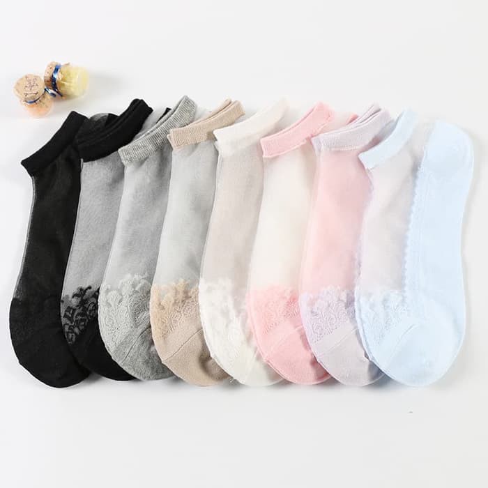 CD Wanita kaos kaki wanita transparan bunga cotton Lace socks 08S# - Ungu Murah
