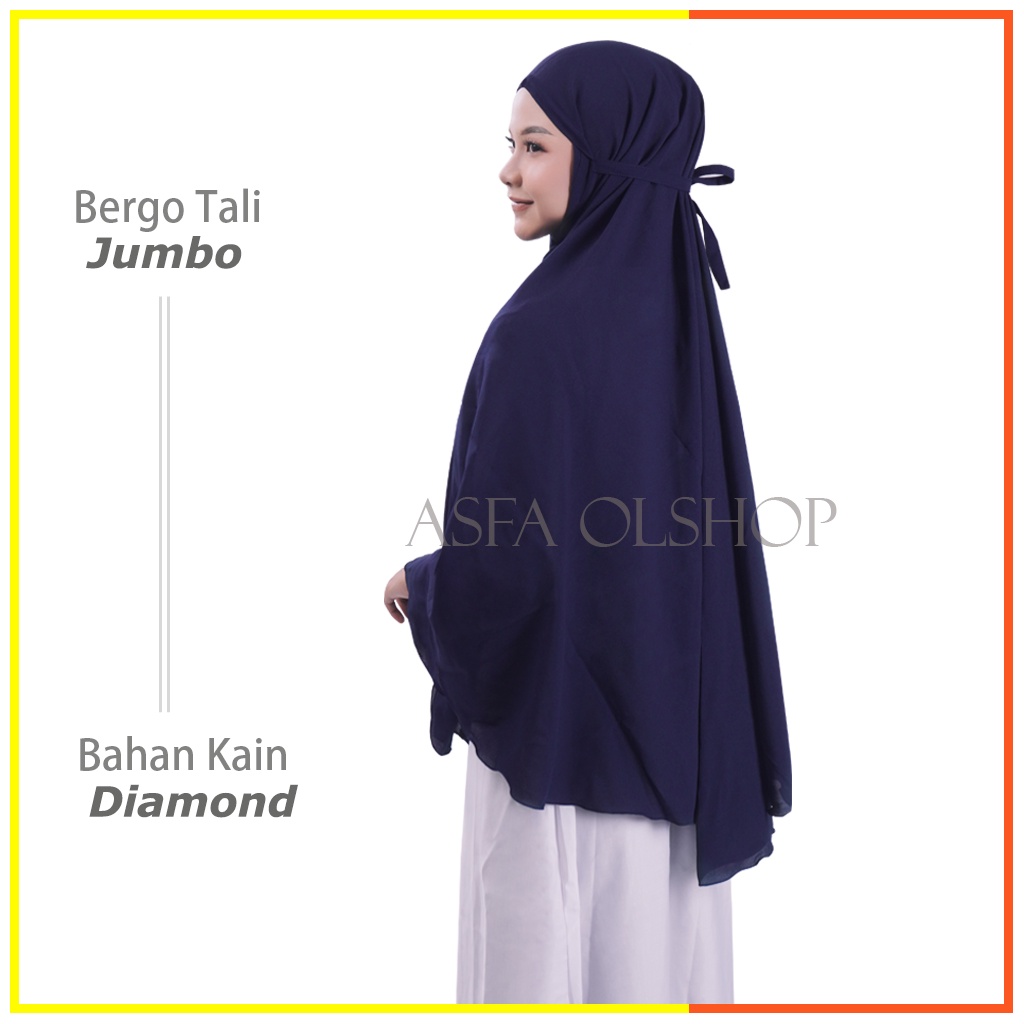 Bergo Tali Jumbo Non Pet Diamond Jilbab Instan Tali Tanpa Pet