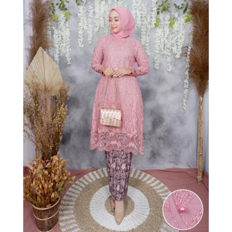 (cod)Stelan Kebaya Tunik Tulle - Kebaya modern -Kebaya tunik Tulle premium - kebaya kekinian -Kebaya best seller