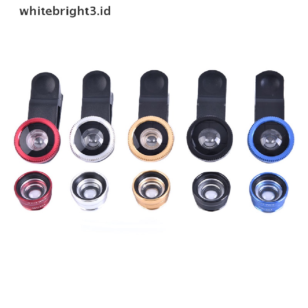 (whitebright3.id) 3in1 Lensa Kamera Fish Eye + Wide Angle + Macro Untuk Handphone Universal