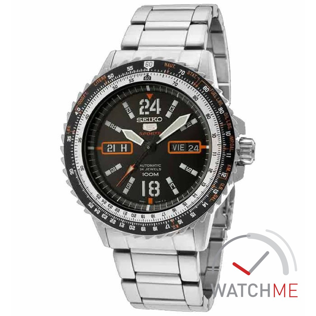 Jam Tangan Seiko 5 SRP347K1 Automatic Black Orange 100m Stainless Steel Original Bergaransi