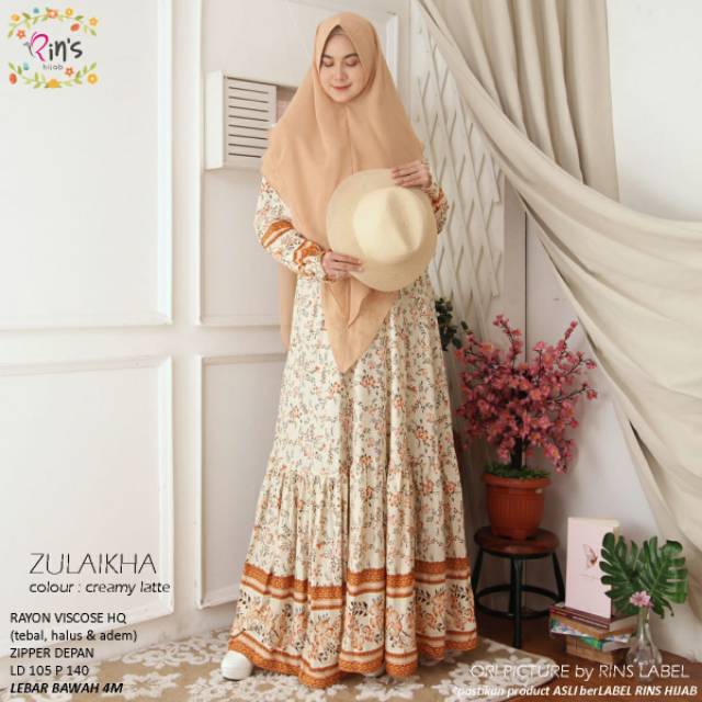 Gamis syari set motif gamis syari casual busui gamis original rayon viscose Zulaikha Ori by Rins