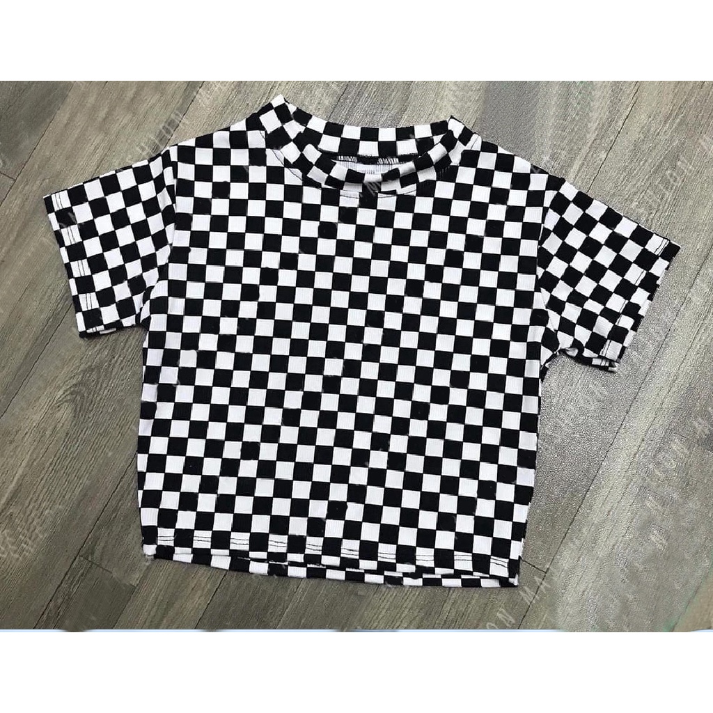 GS - Kaos Crop GIAYU / Checker Catur Crop Top / Atasan Kekinian Terbaru / Kaos Crop Top Catur Checkerboard